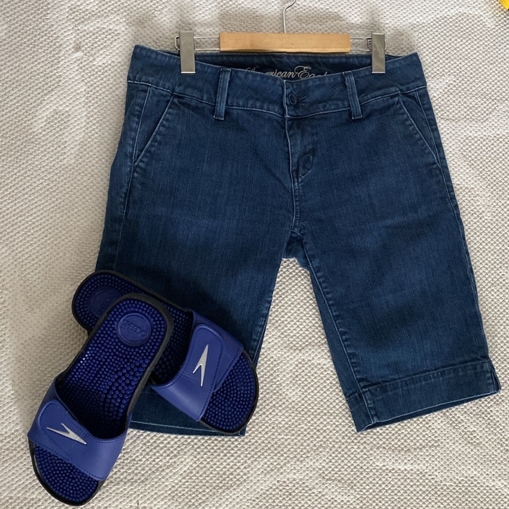 American Eagle Outfitters Women's Dark Blue Denim Bermuda Shorts - Picture 7 of 16
